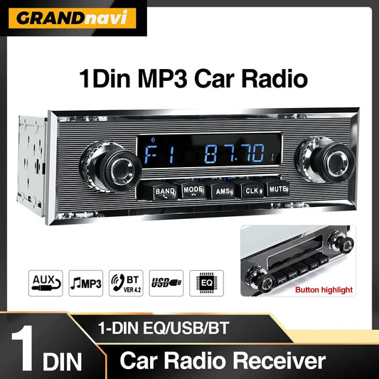 Grandnavi 1 Din Car Radio MP3 Player Classic Car Retro Audio Stereo Support FM AUX EQ USB Input In-dash Bluetooth For Benz